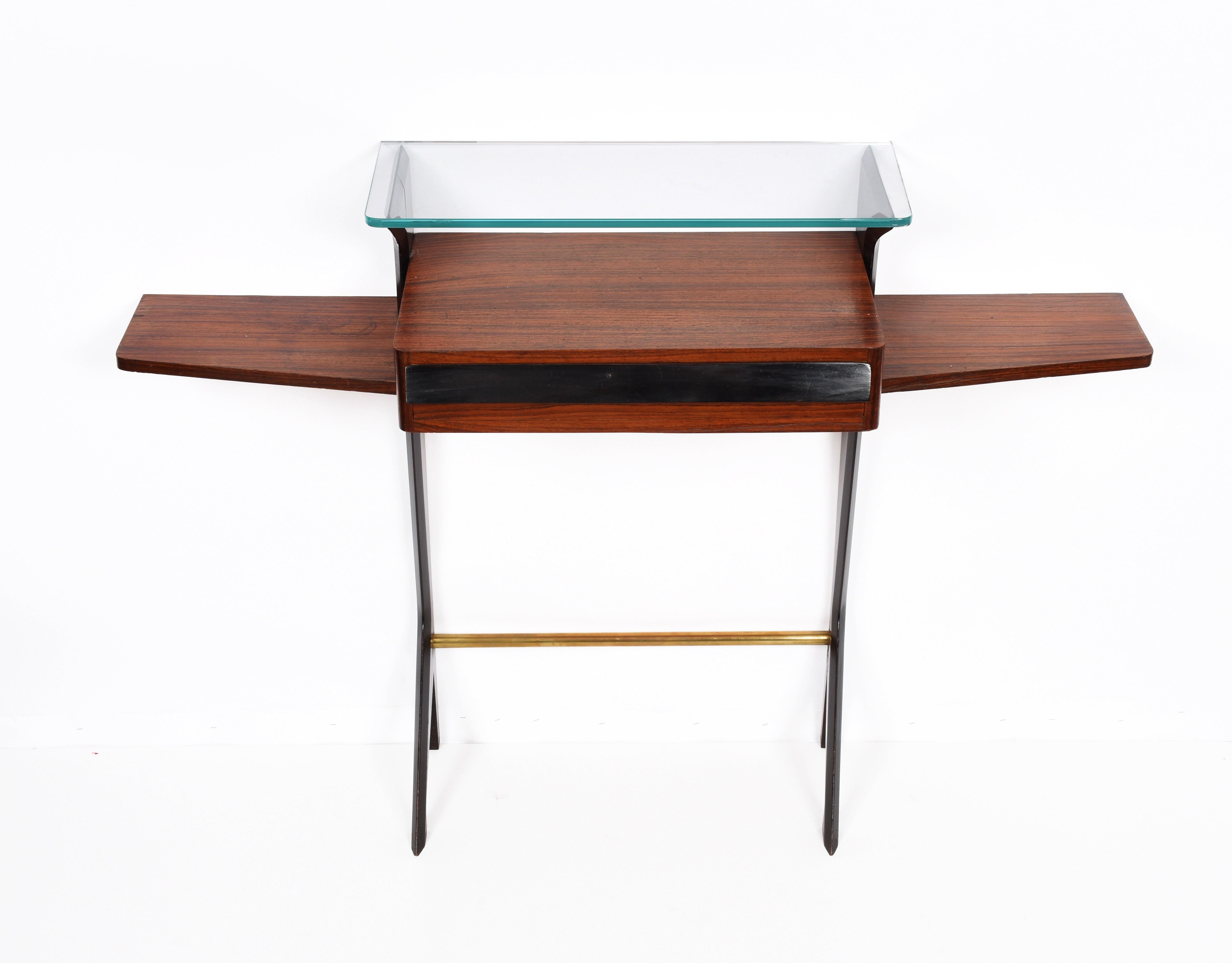 Ico Parisi Midcentury Wood, Brass and Glass Italian Console Table, 1950s 10