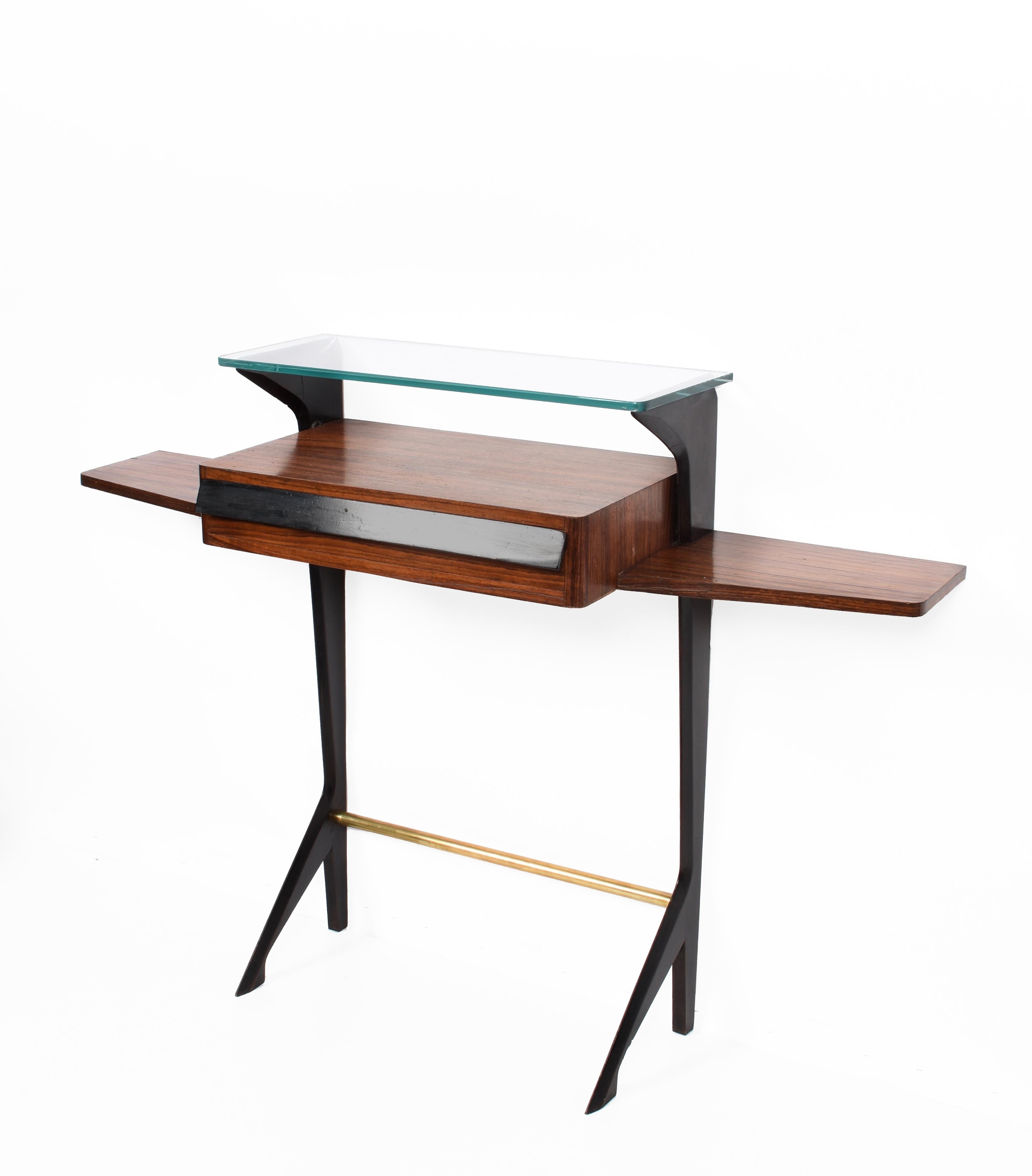 Mid-Century Modern Ico Parisi Midcentury Wood, Brass and Glass Italian Console Table, 1950s