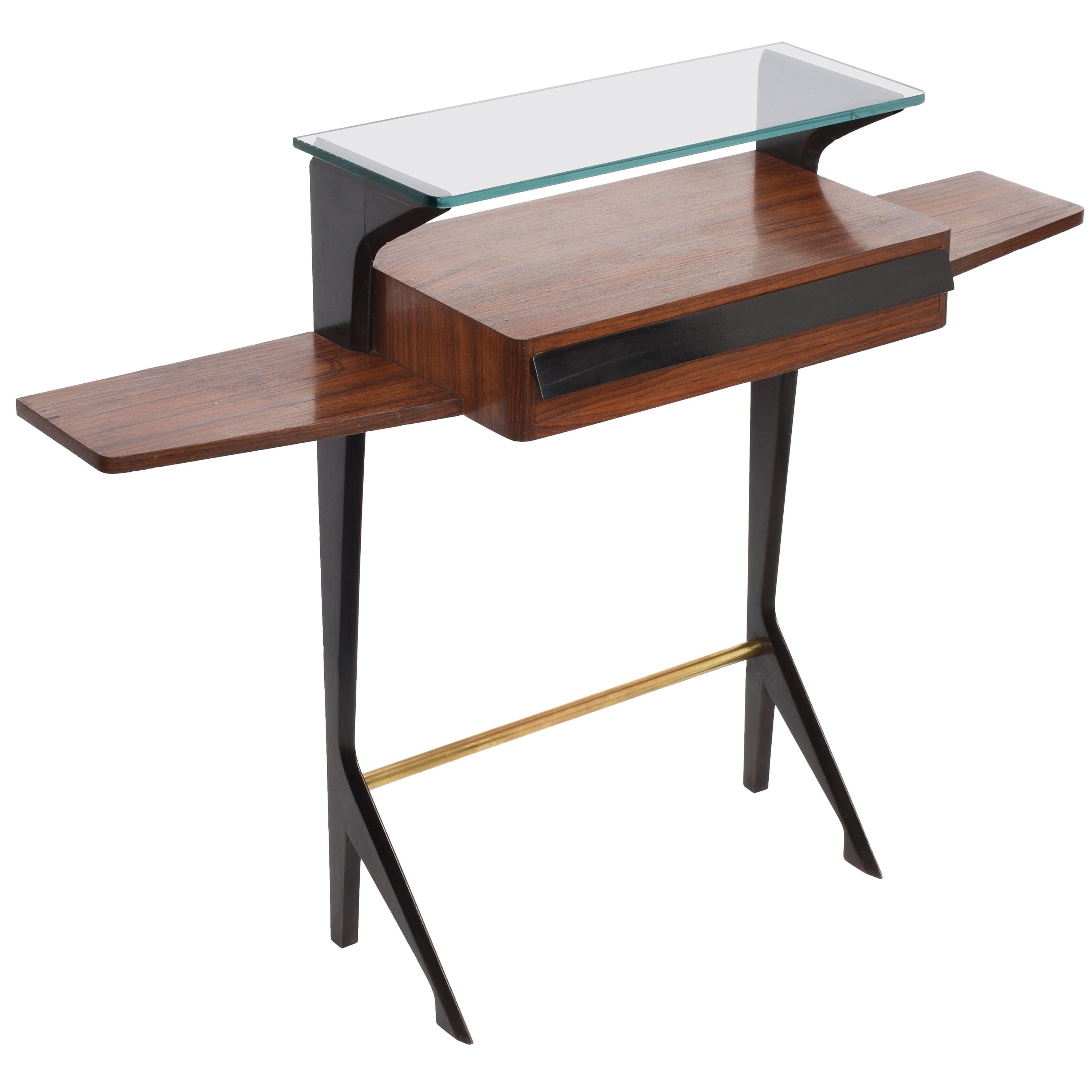 Ico Parisi Midcentury Wood, Brass and Glass Italian Console Table, 1950s