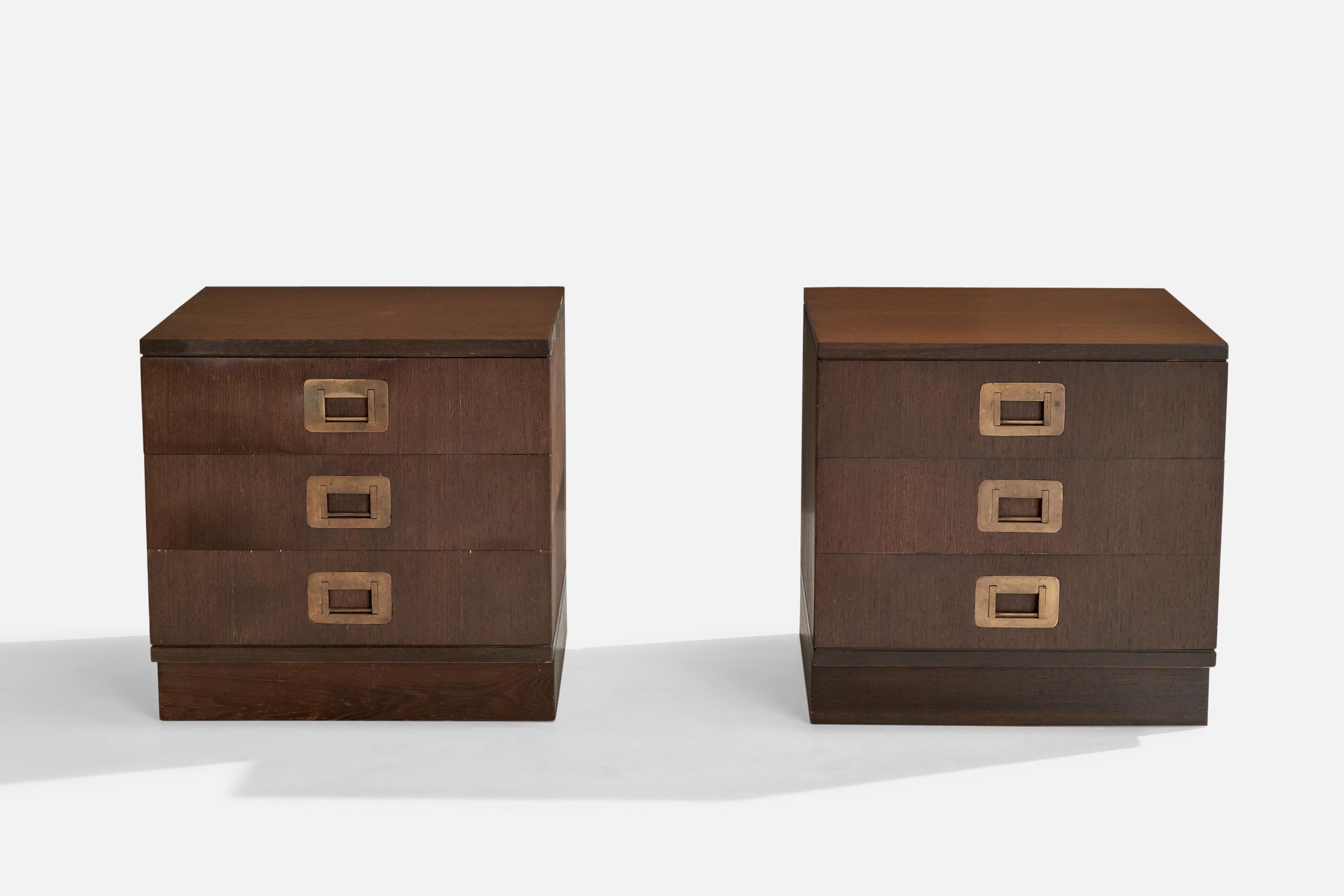 Mid-Century Modern Ico Parisi, Nighstands, Wood, Brass, Italy, 1960s For Sale