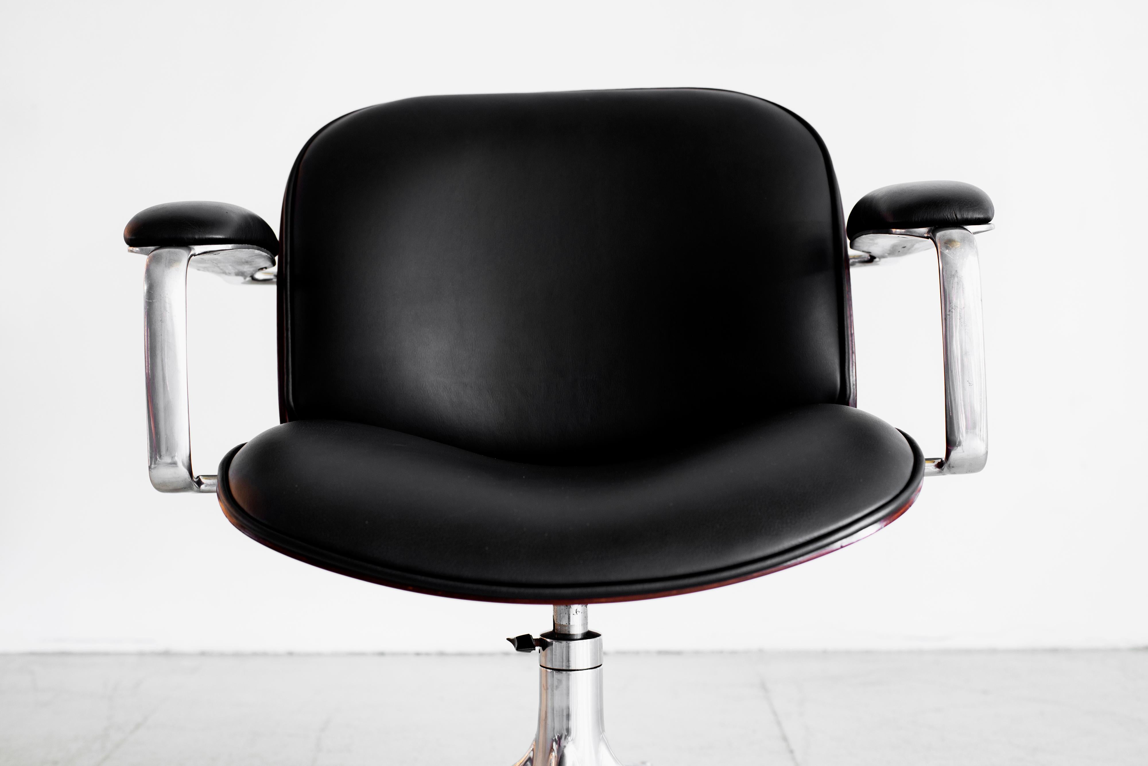 Mid-20th Century Ico Parisi Office Chair, Black Leather