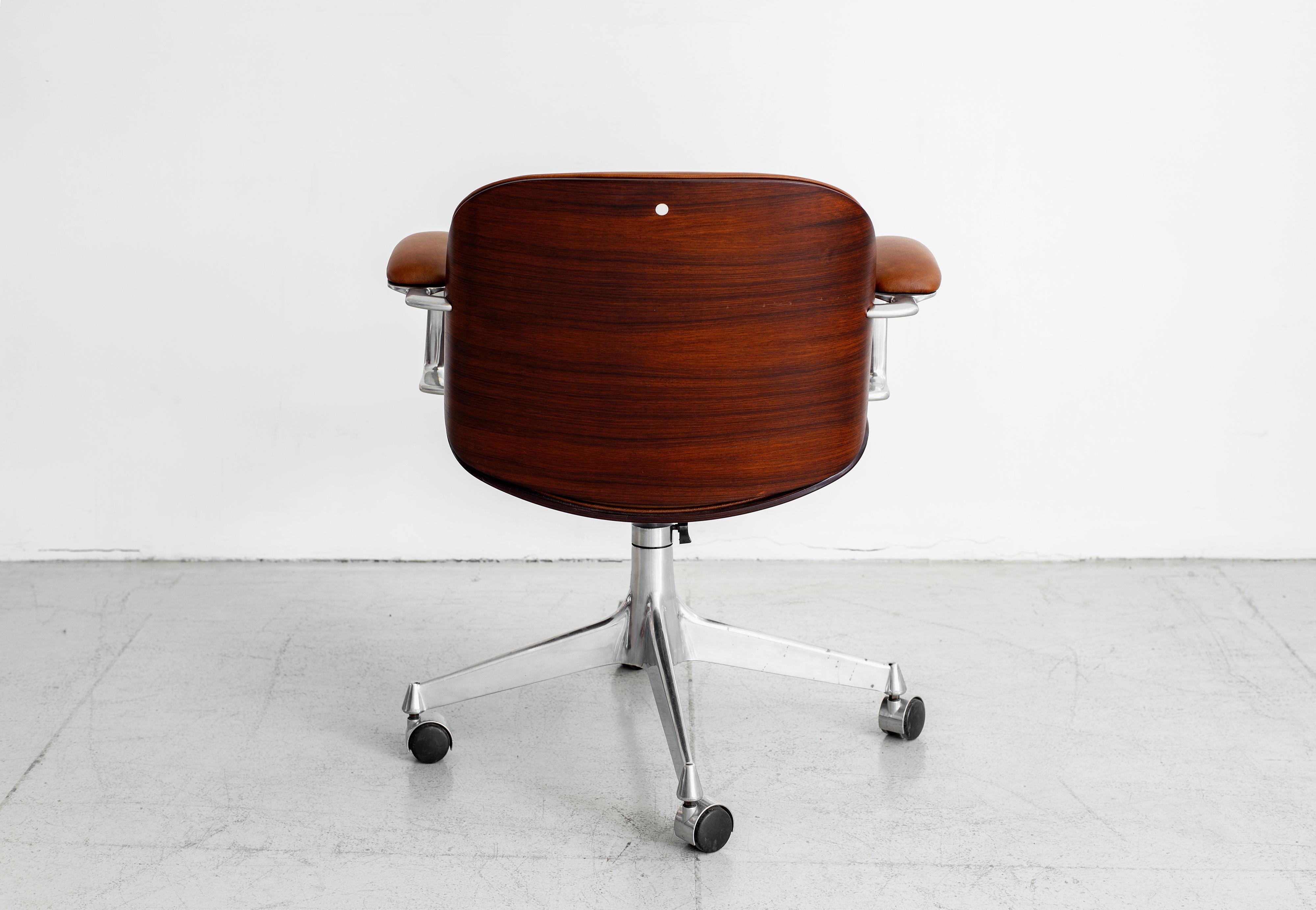 Italian Ico Parisi Office Chair, Brown Leather