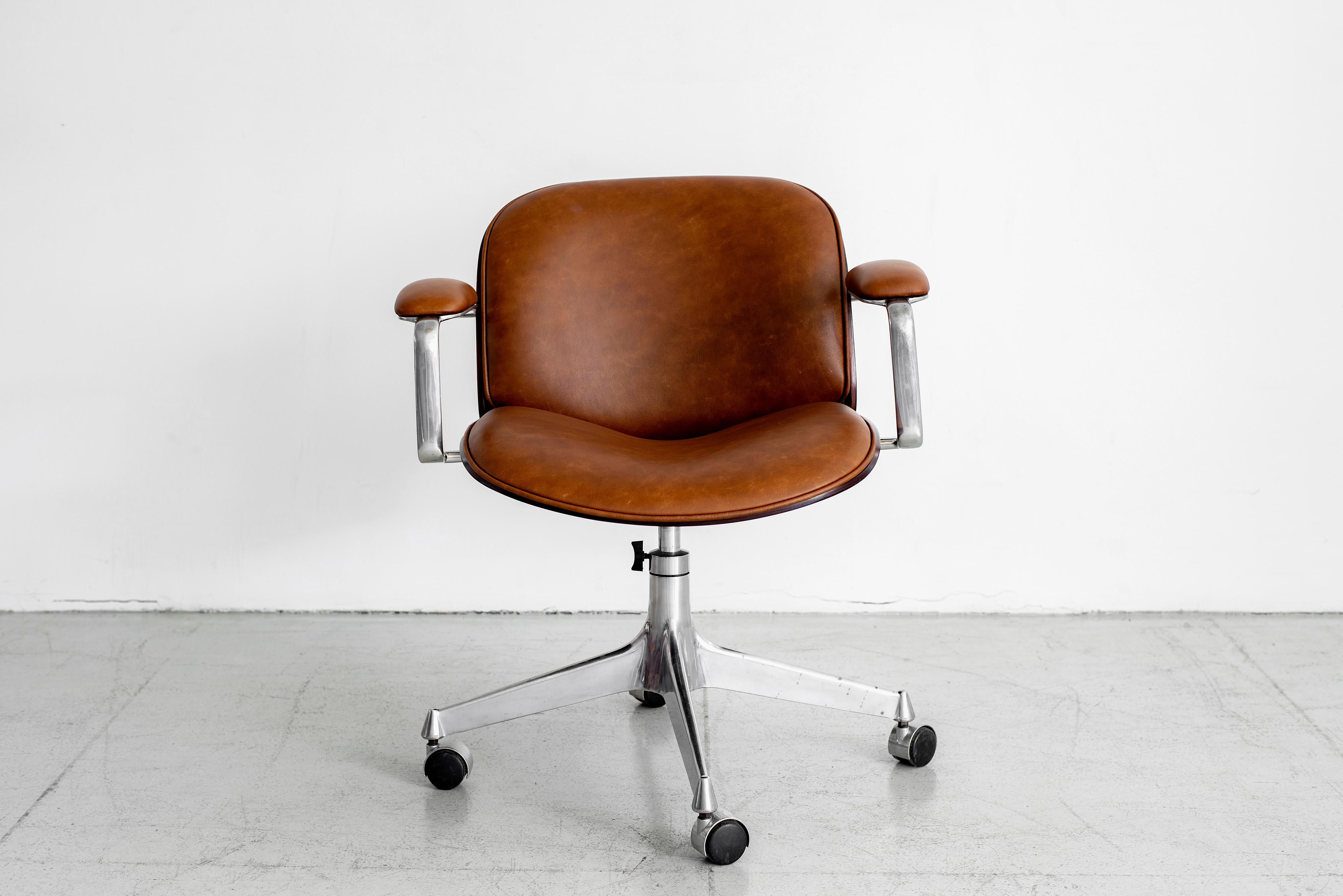 Veneer Ico Parisi Office Chair, Brown Leather