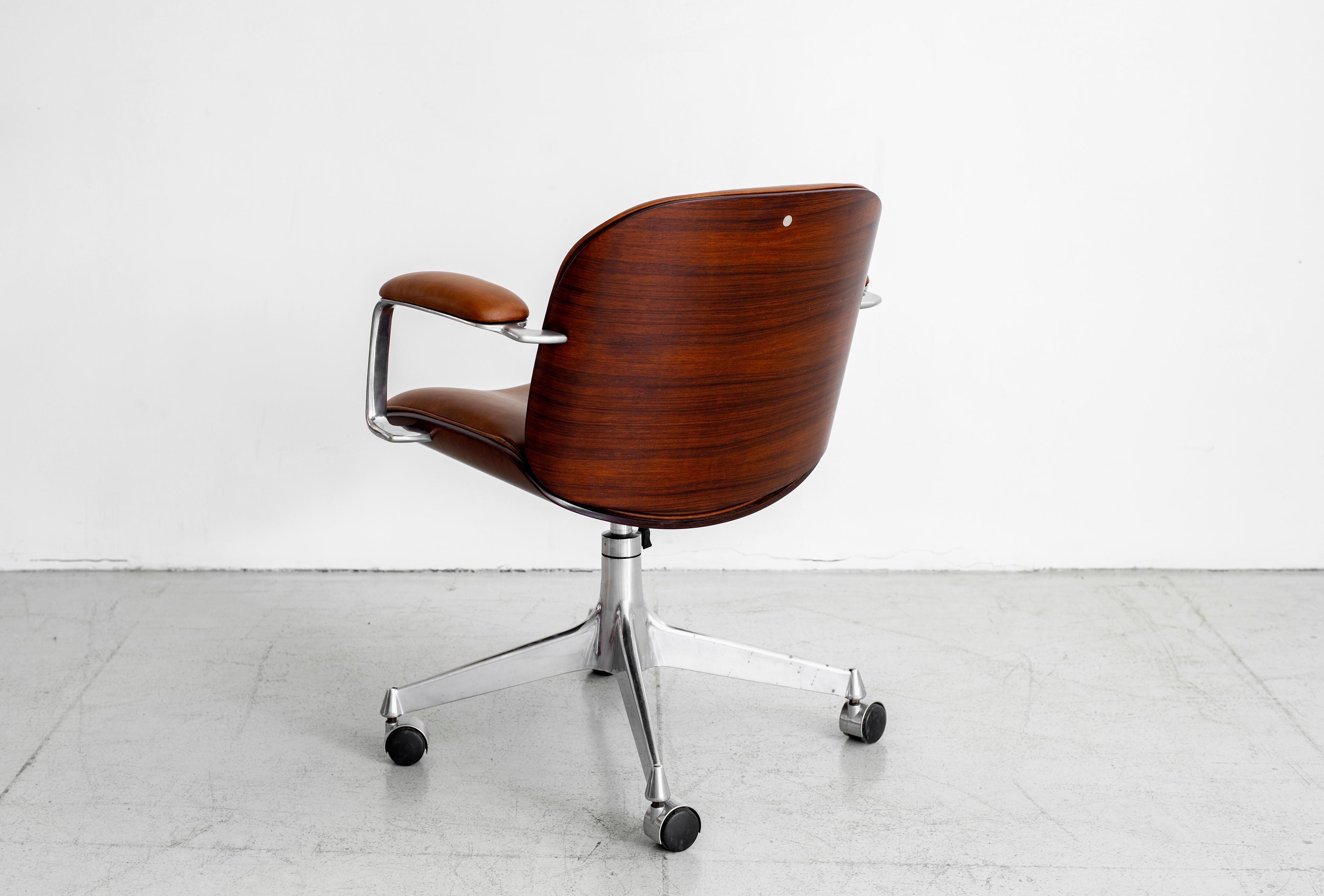 Ico Parisi Office Chair, Brown Leather In Good Condition In Beverly Hills, CA