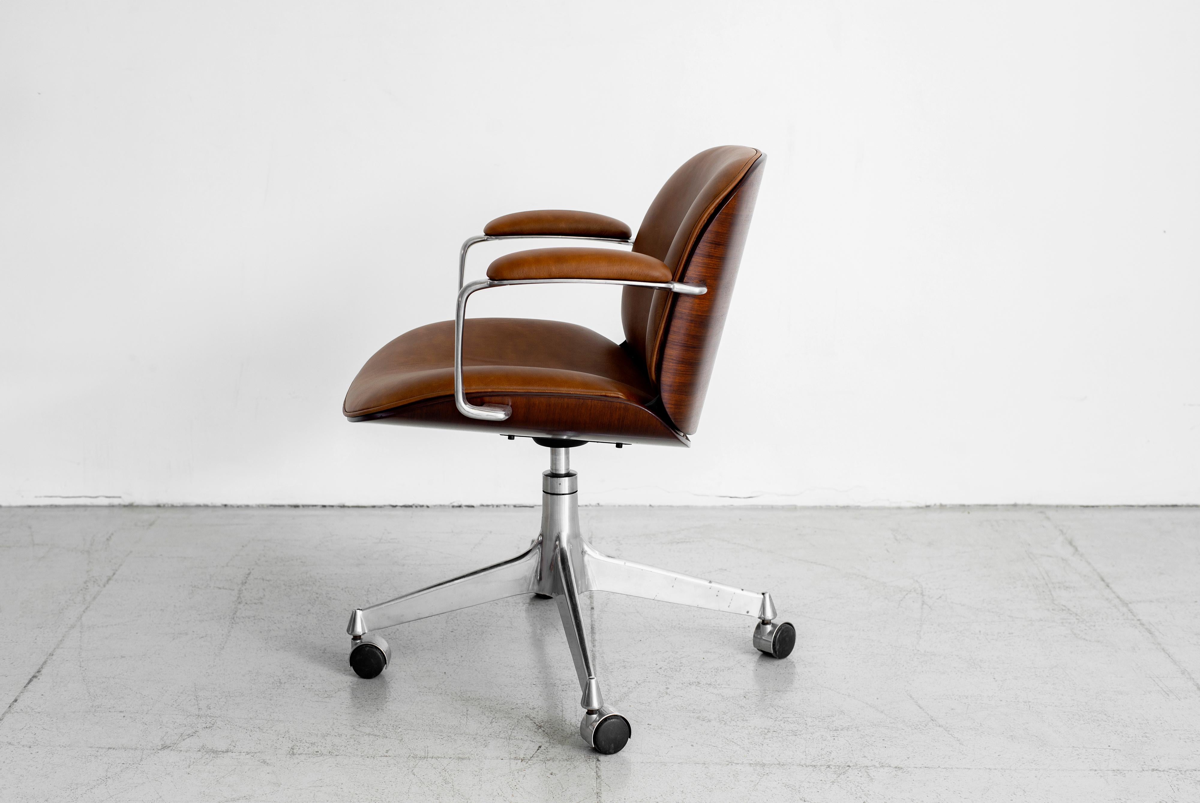 Mid-20th Century Ico Parisi Office Chair, Brown Leather