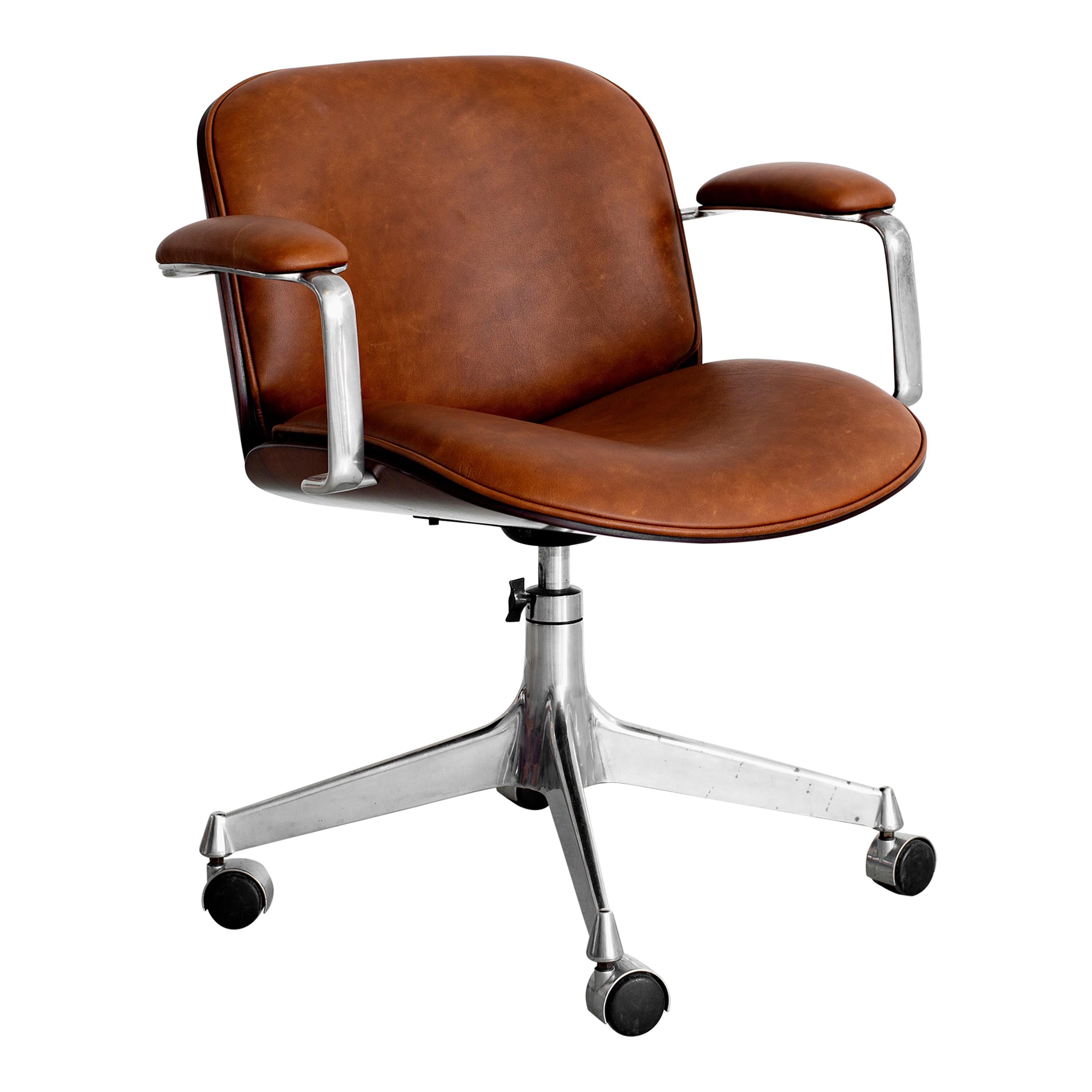 Ico Parisi Office Chair, Brown Leather