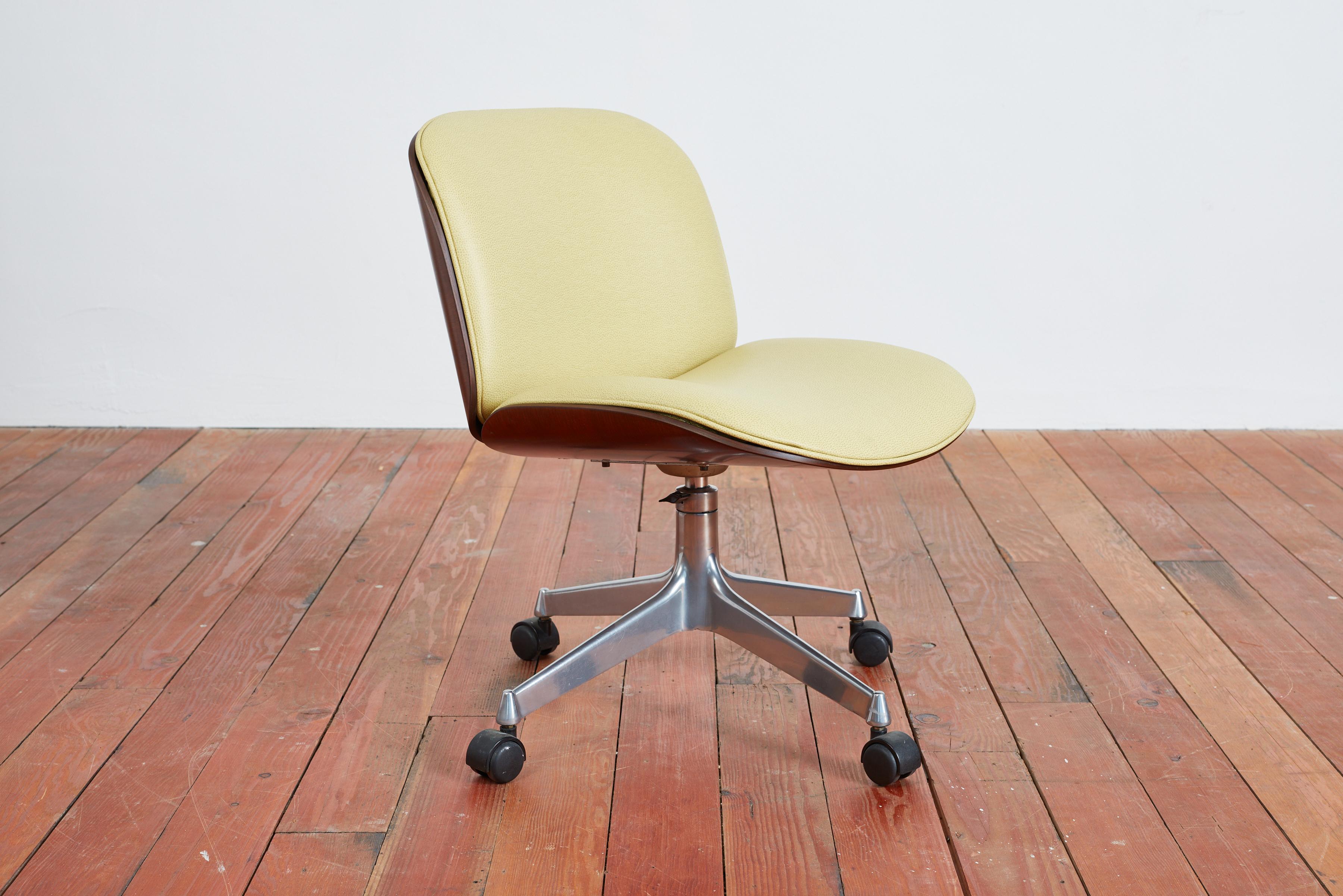 Italian Ico Parisi Office Chair, Yellow Leather For Sale