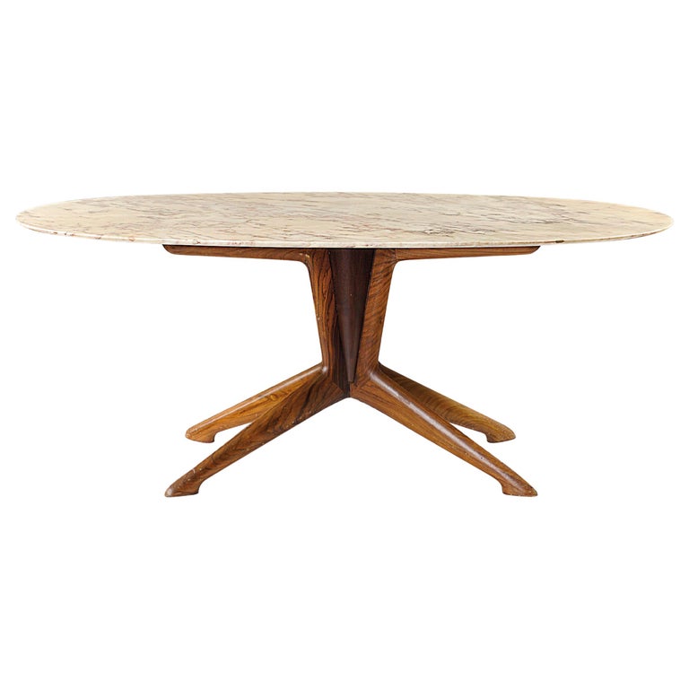 Ico Parisi Oval Marble and Walnut Dining Table For Sale at 1stDibs