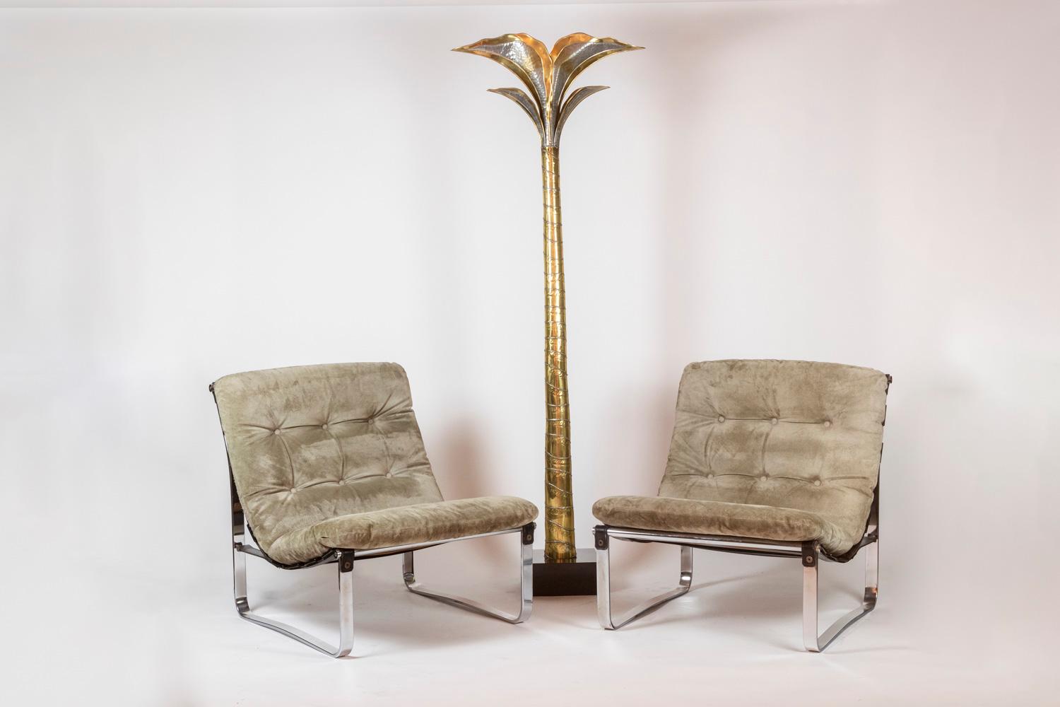 Ico Parisi. Pair of armchairs in chrome metal and suede. 1970s. For Sale 2
