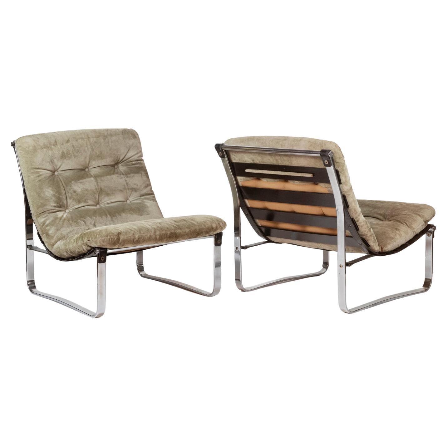 Ico Parisi. Pair of armchairs in chrome metal and suede. 1970s. For Sale