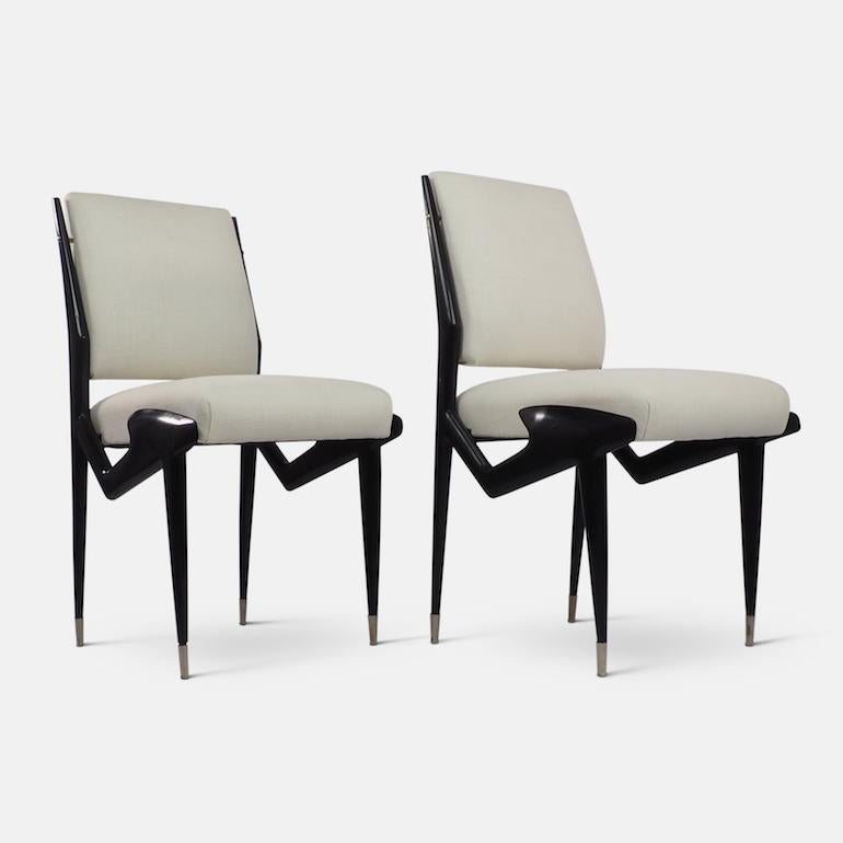 Italian Ico Parisi Pair of Ebonized Side Chairs