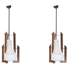 Ico Parisi. Pair of opaline pendant lights. 1960s.
