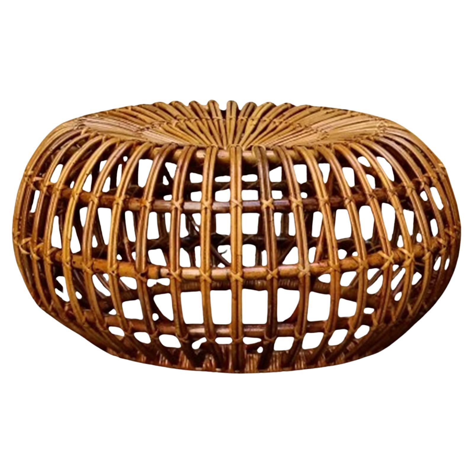 Ico Parisi for Bonacina Woven Rattan Pouf, Italy 1960s