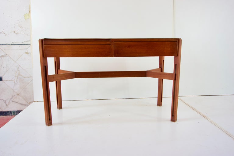 Italian Ico Parisi Rare Large Wood and Laminate Desk with Mirror, Hotel Lorena, 1959.60 For Sale