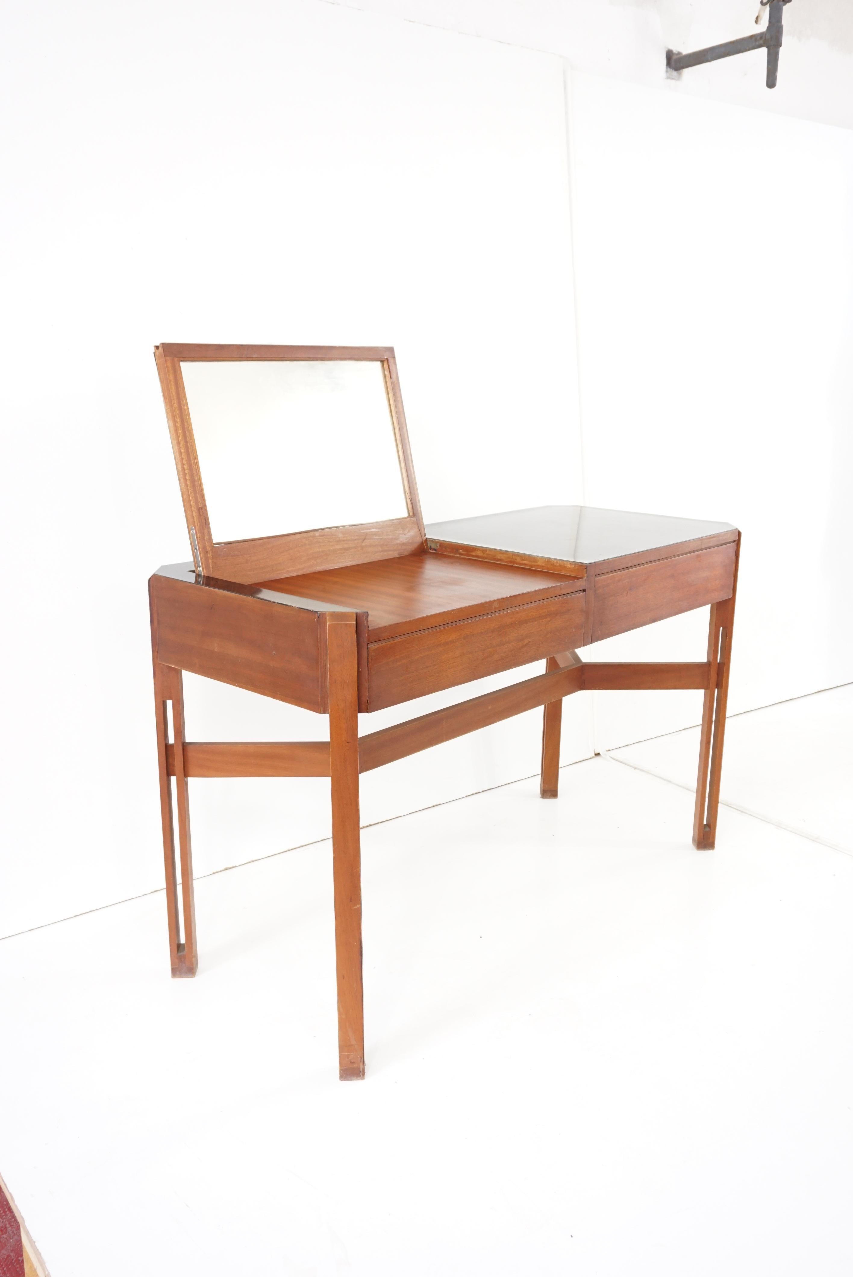 Italian Ico Parisi Rare Large Wood and Laminate Desk with Mirror, Hotel Lorena, 1959.60 For Sale