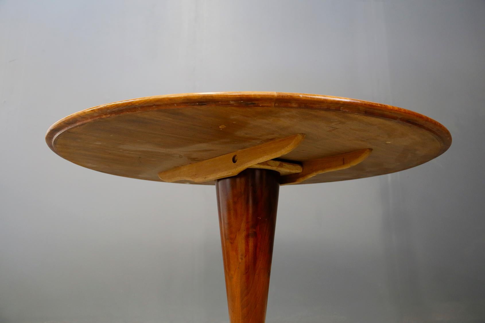 Mid-20th Century Ico Parisi Rare Published and Certified Flap Table in Wood and Brass, from 1950s