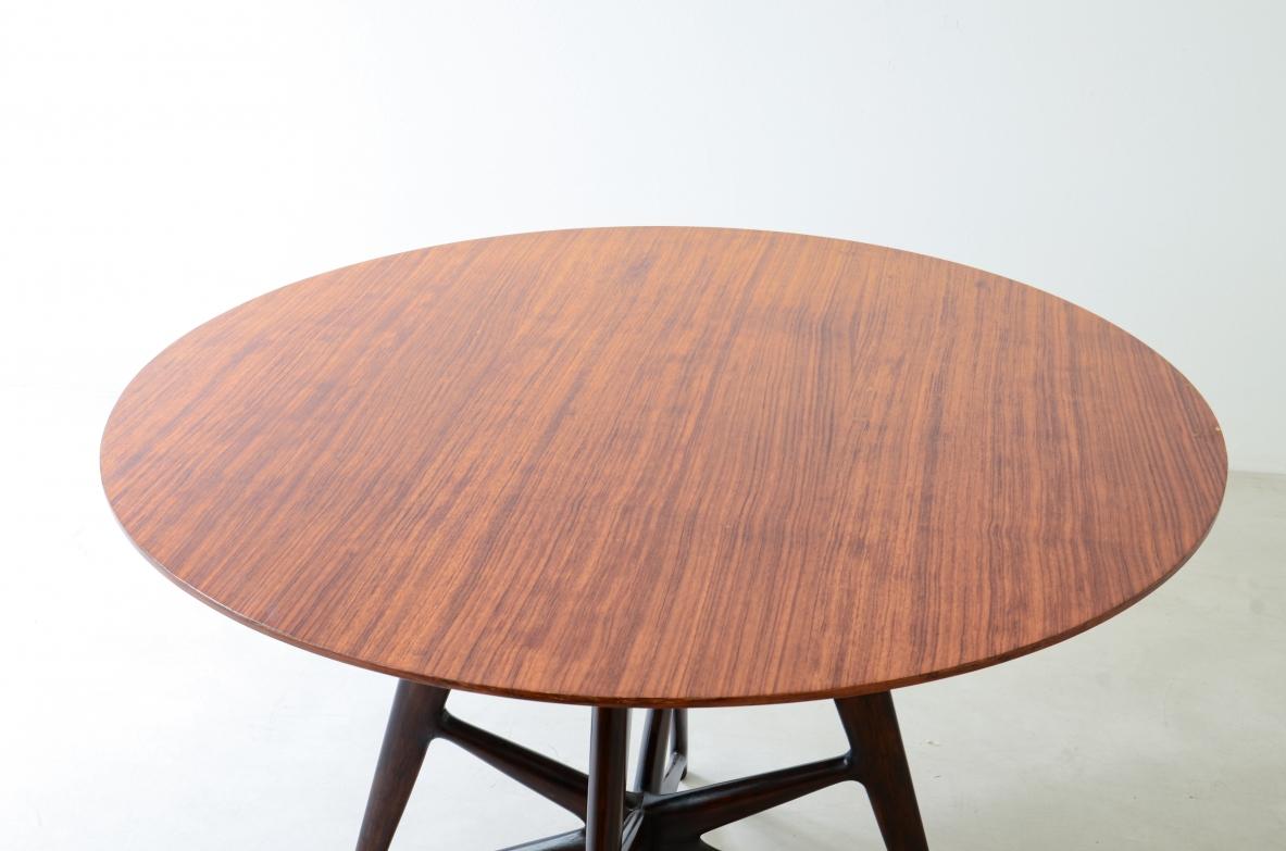 20th Century Ico Parisi, rare walnut table with a sculptural sunburst base For Sale