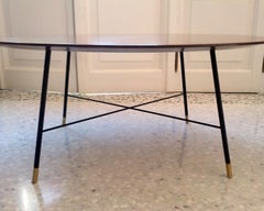 Ico Parisi Round Low Table with Mahogany Top and Brass Feet, Cassina Milano 1955