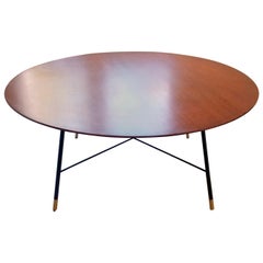 Ico Parisi Round Low Table with Mahogany Top and Brass Feet, Cassina Milano 1955