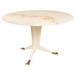 Ico Parisi Round Marble-Top Table with Three Brass Footed Legs, Italy 1950s