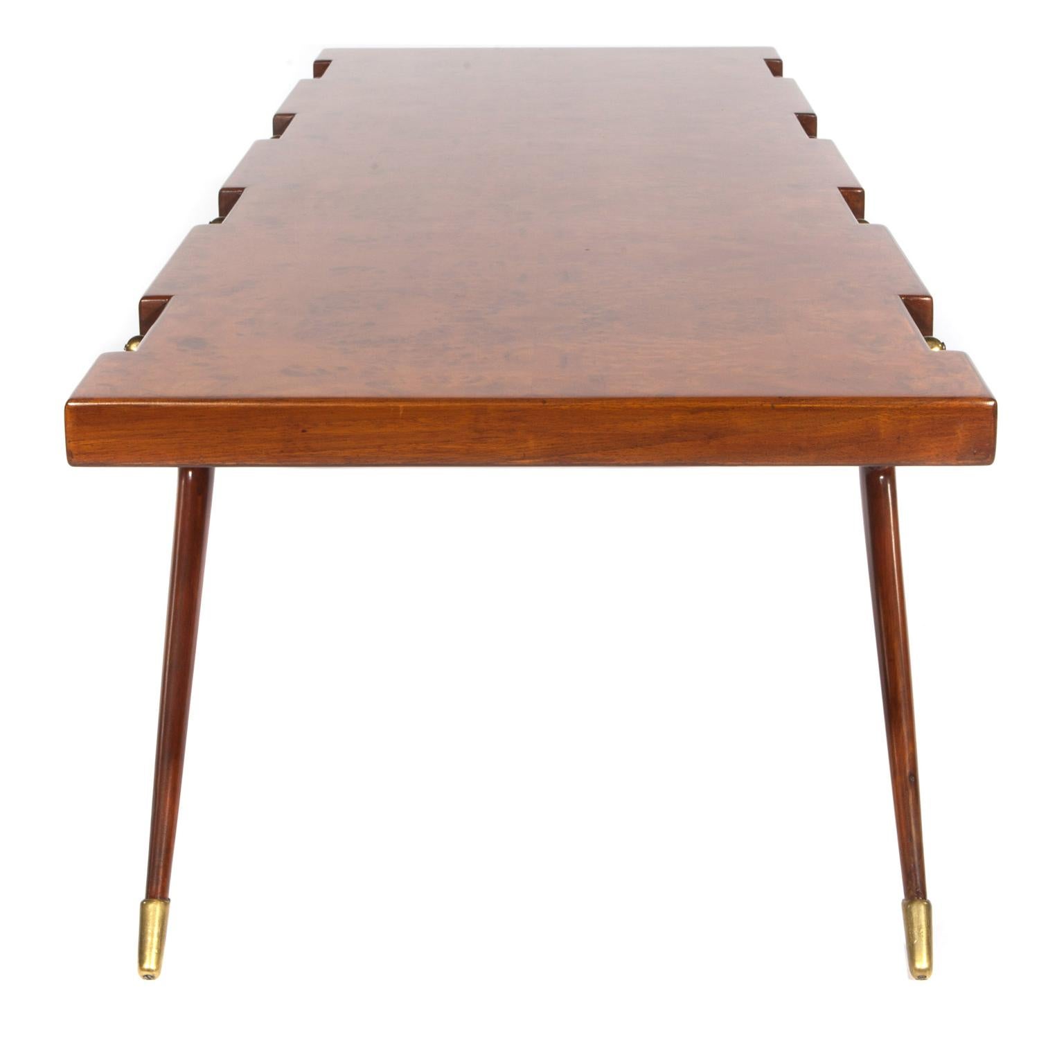 Scandinavian Modern Ico Parisi Sculptural Coffee Table in Burled Walnut with Brass Fittings, 1950s