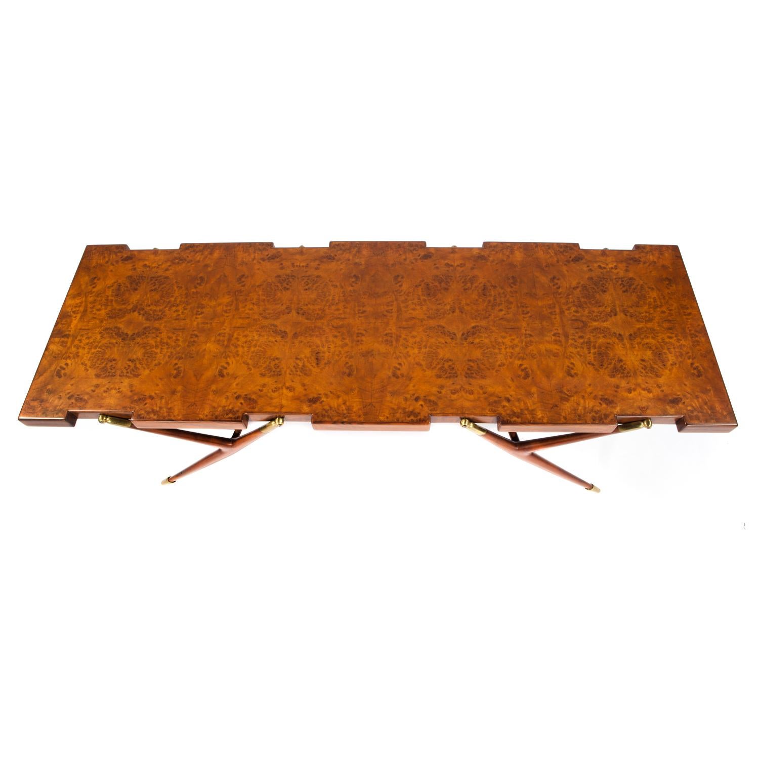 American Ico Parisi Sculptural Coffee Table in Burled Walnut with Brass Fittings, 1950s