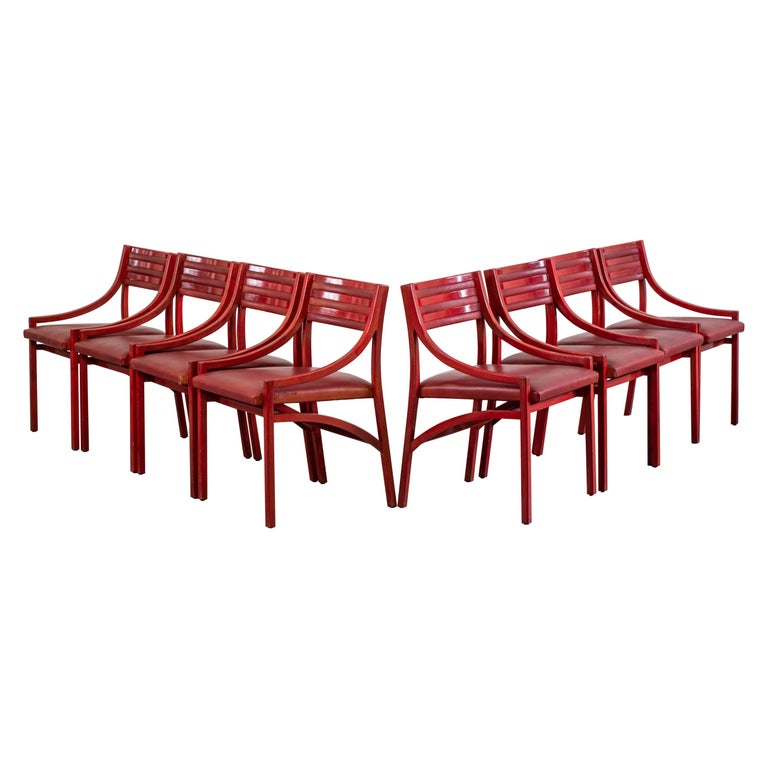 Ico Parisi Set of Eight 101 Chairs in Wood and Skai for Cassina, 1960 For Sale