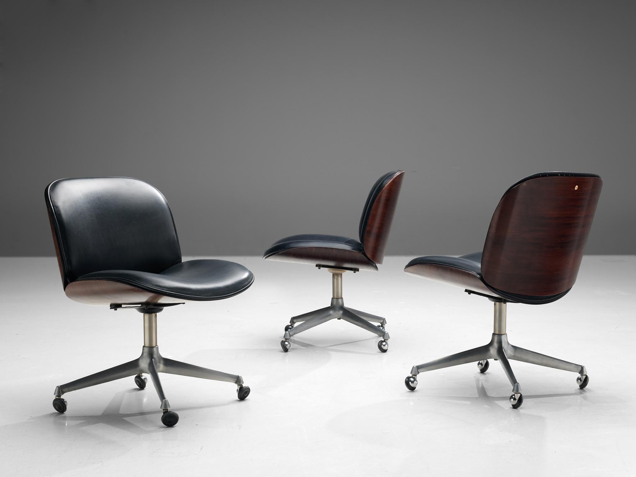 Mid-20th Century Ico Parisi Set of Ten Swivel Chairs in Rosewood and Leatherette