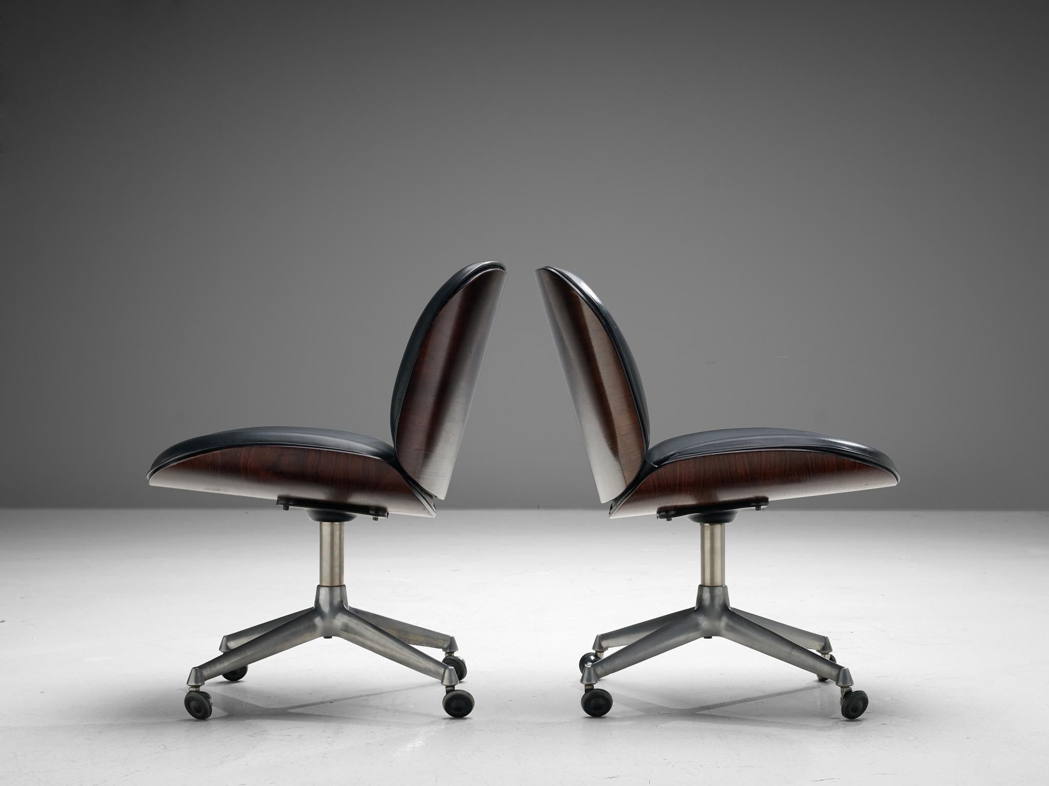 Ico Parisi Set of Ten Swivel Chairs in Rosewood and Leatherette 1