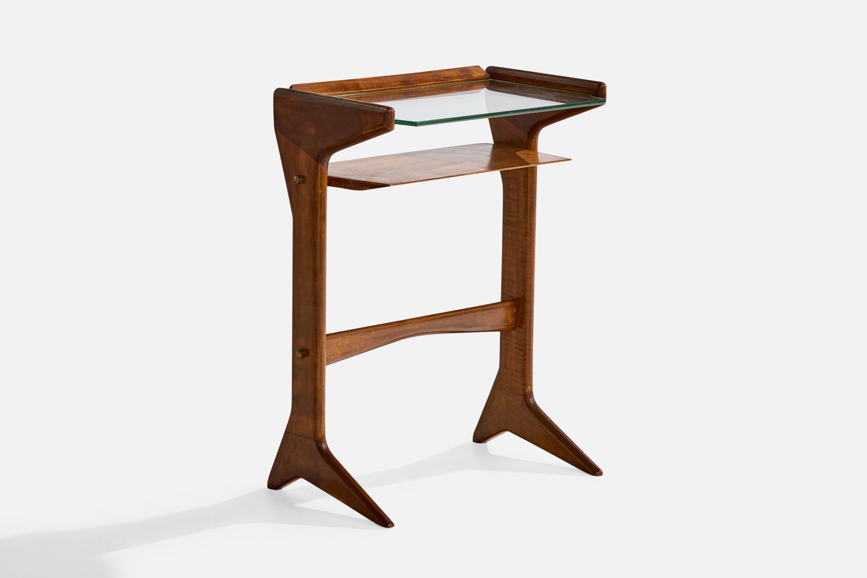 italien Tables d'appoint Ico Parisi, bois, laiton, verre, Italie, 1954 en vente
