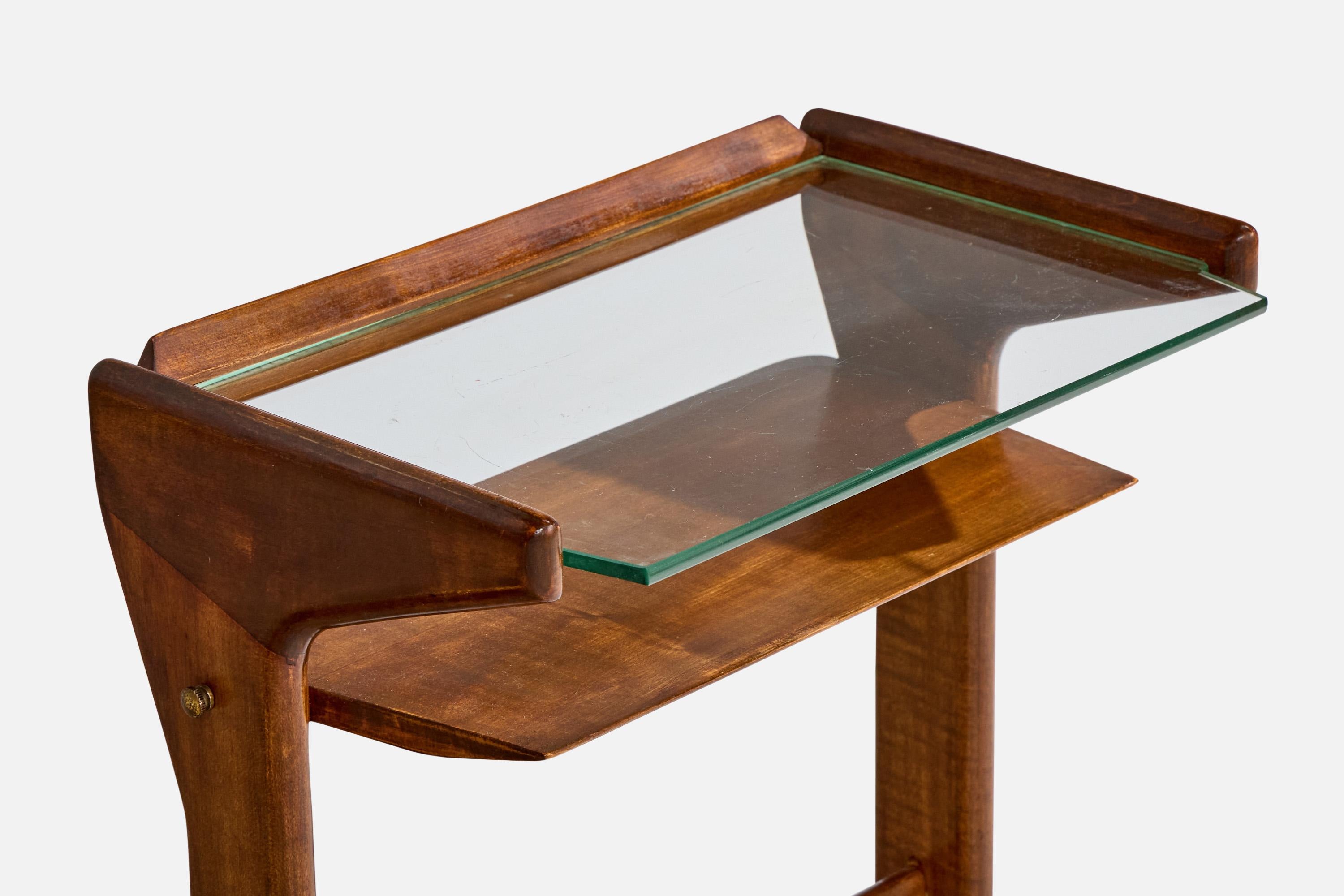 Laiton Tables d'appoint Ico Parisi, bois, laiton, verre, Italie, 1954 en vente