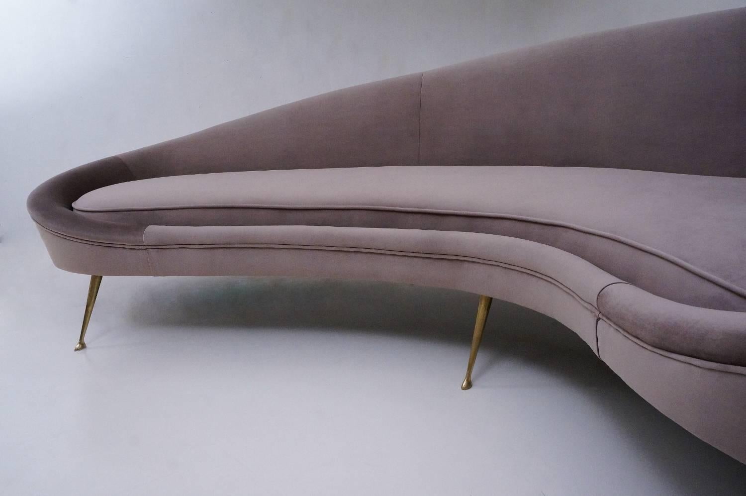 Ico Parisi Sofa 1950s Style in New Velvet Upholstery, Italian For Sale 4