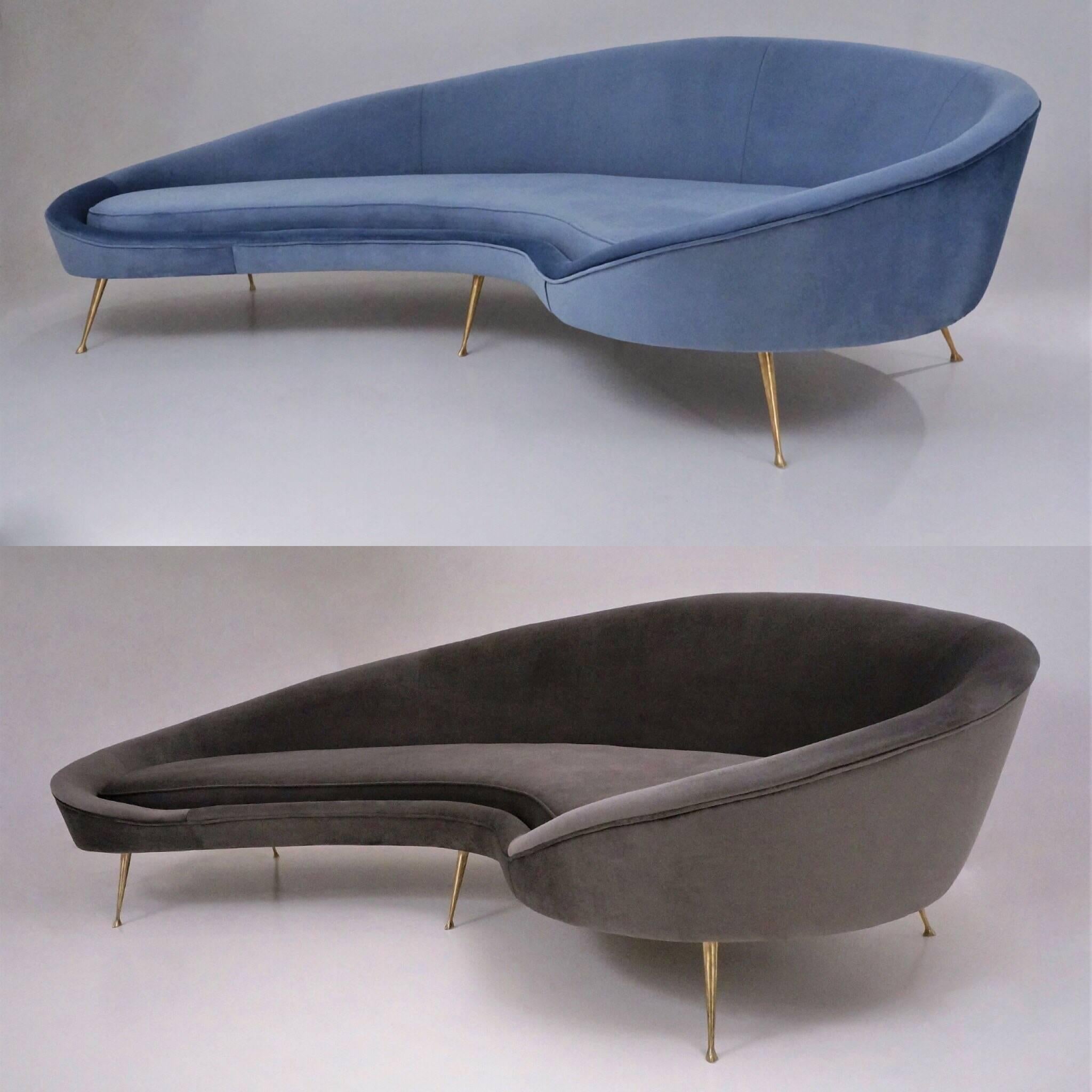 Ico Parisi Sofa 1950s Style in New Velvet Upholstery, Italian For Sale 7