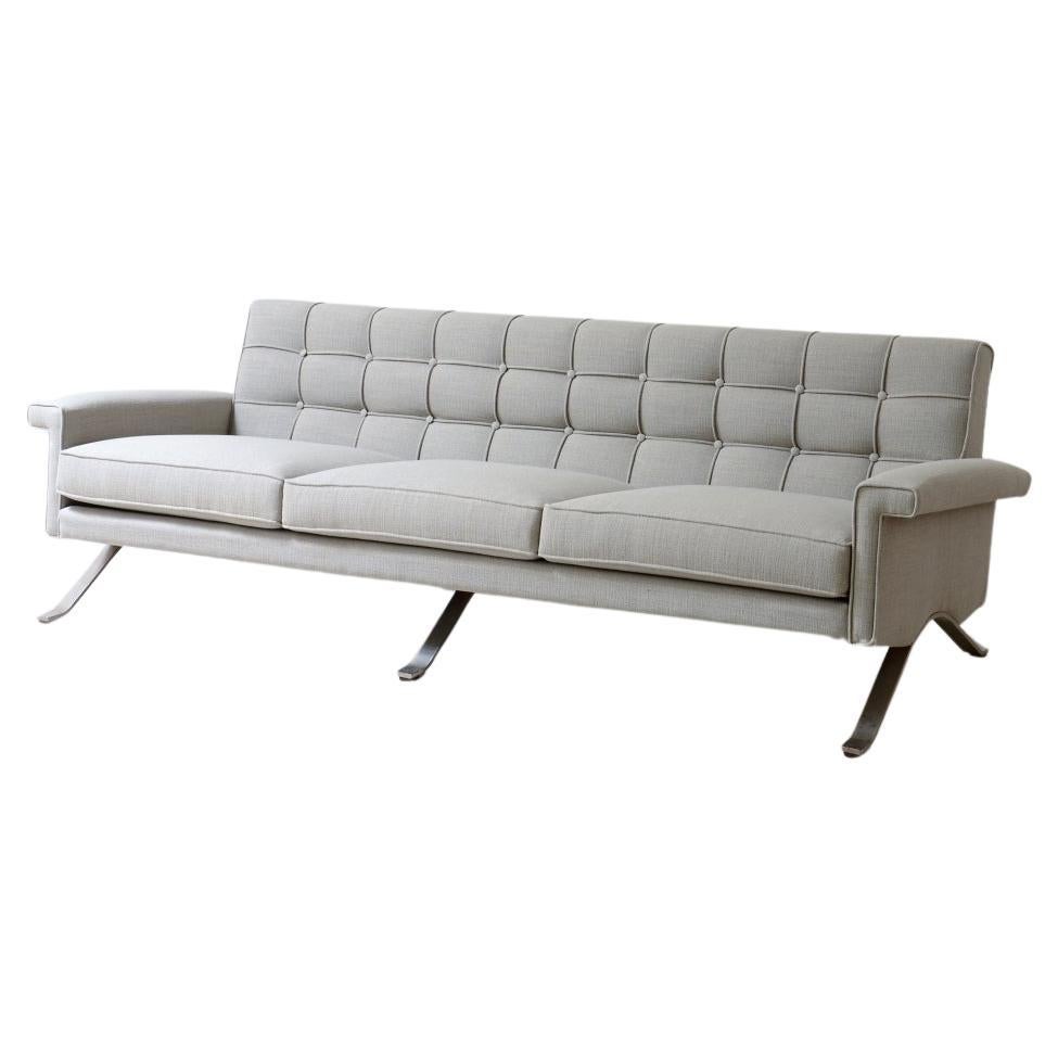 Ico Parisi sofa, model 875 in steel and upholstered fabric For Sale