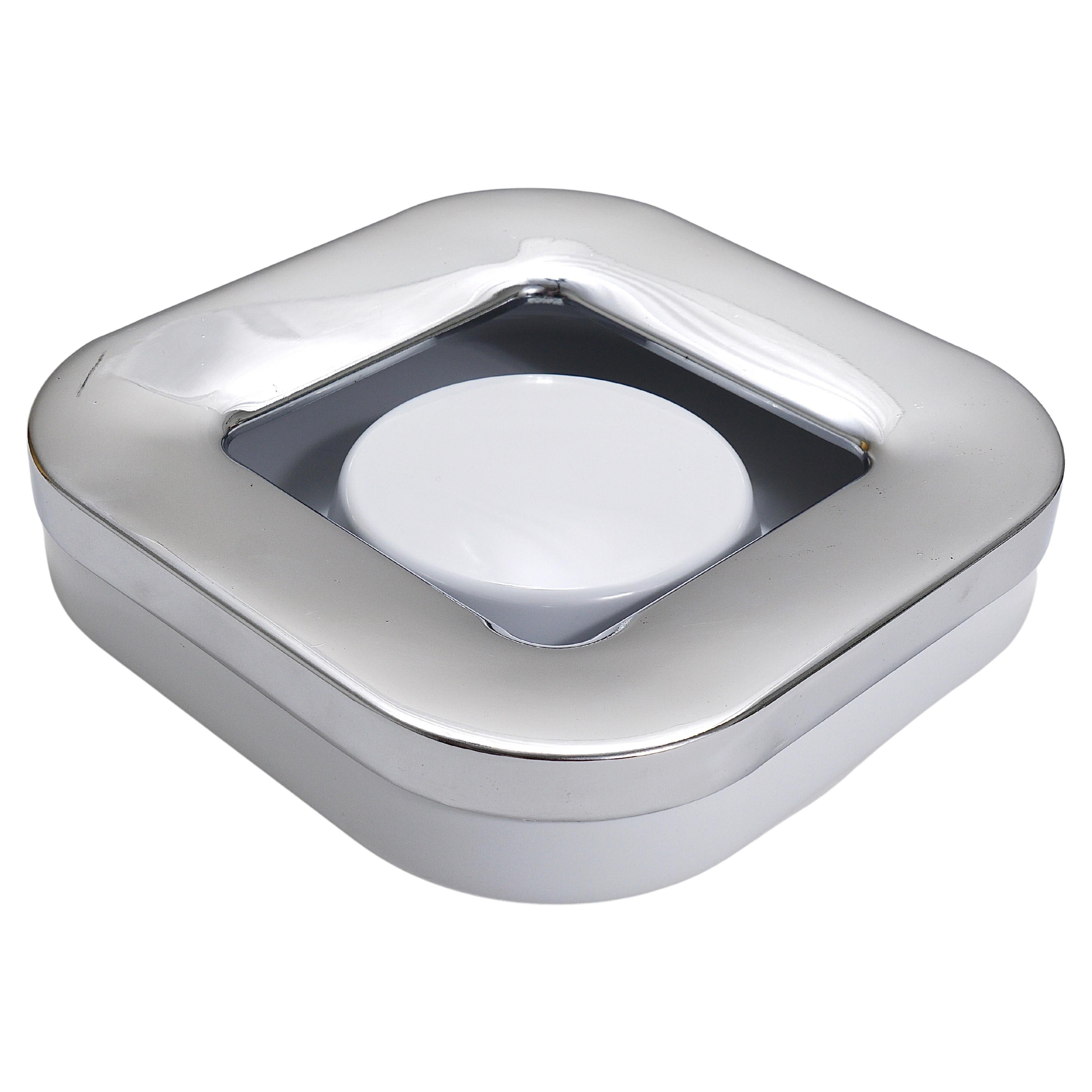 Ico Parisi Square White Ashtray, Chrome & Melamine by Lamperti, Italy, 1970s