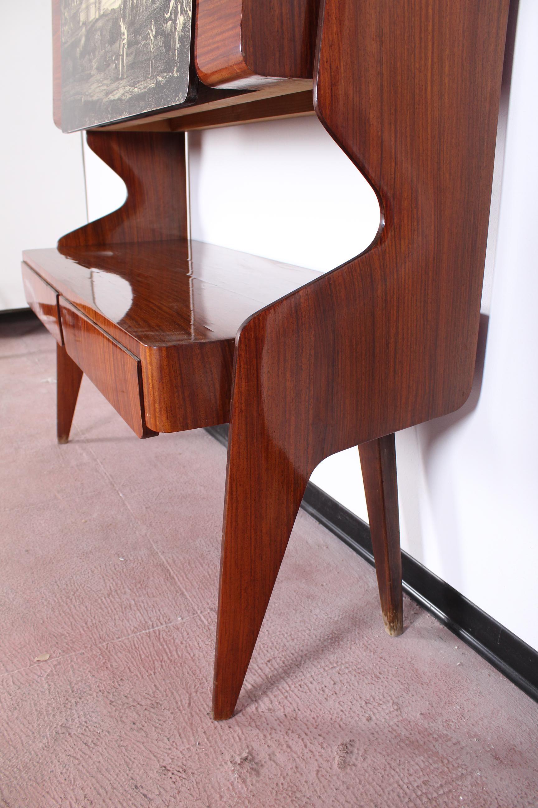 Italian Mid-Century Ico Parisi Modernist Geometric  Wood Bar Cabinet Italy 1950s 