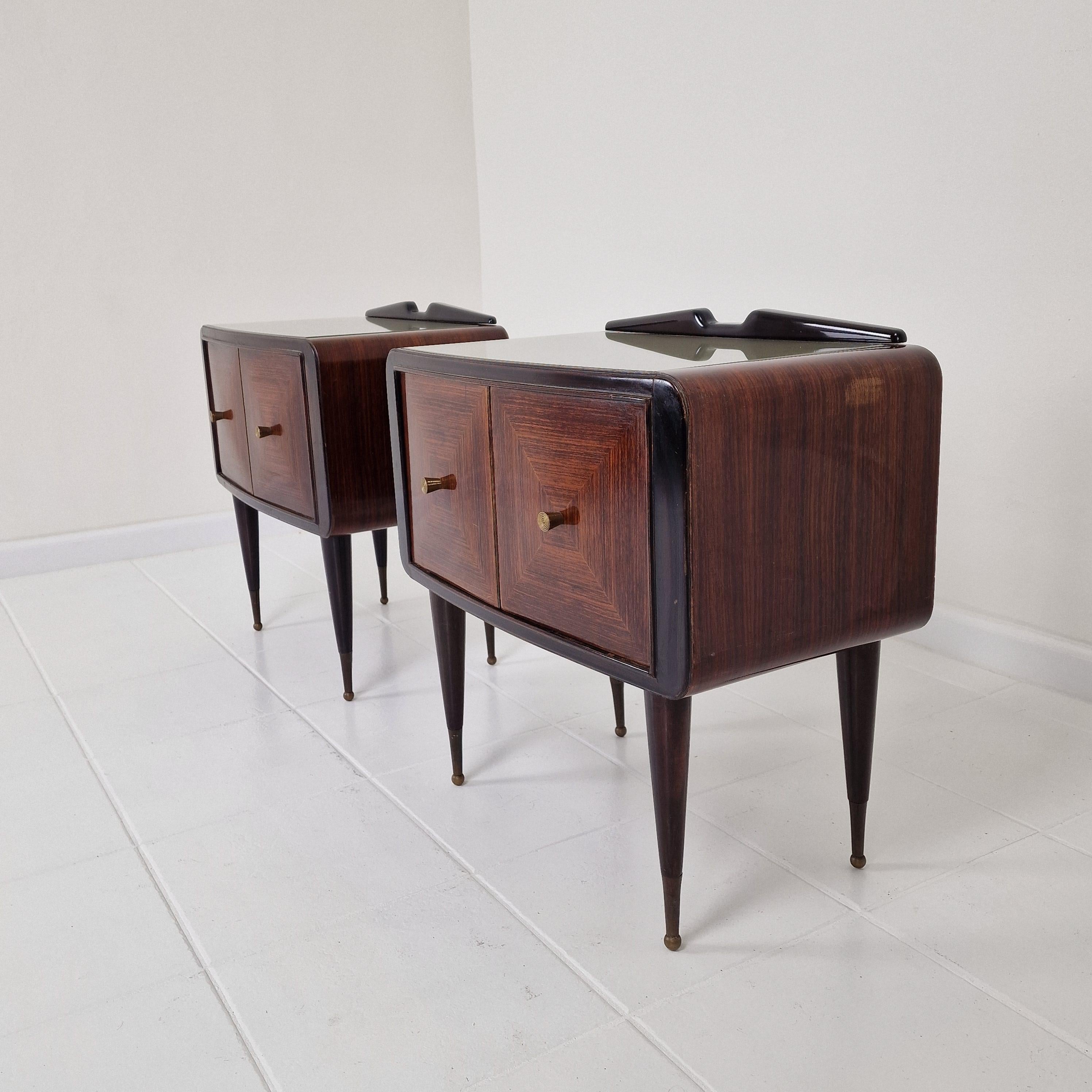 Brass Ico Parisi Style Bedside Tables or Nightstands, Italy 1950's