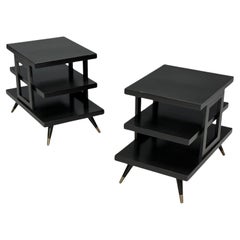 Tables d'appoint sculpturales, style Ico Parisi, en bois ébonisé et laiton, Europe, années 1950