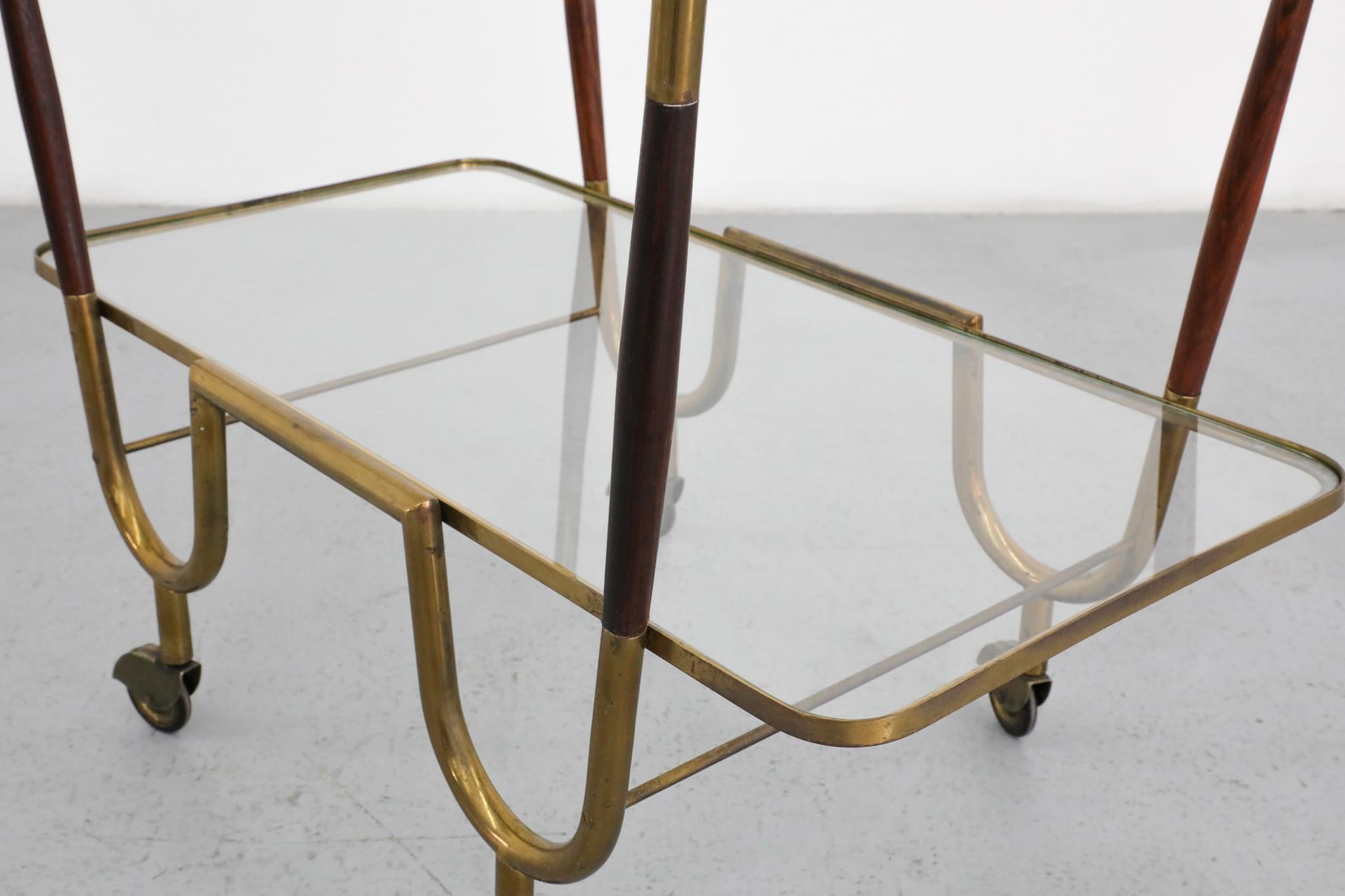 Chariot de bar italien de style Ico Parisi avec cadre décoratif en laiton par Cesare Lacca en vente 6