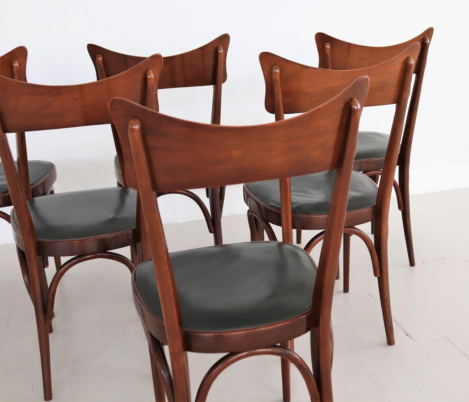 Stained Ico Parisi Style Italian Dining Room Chairs, Set of six For Sale