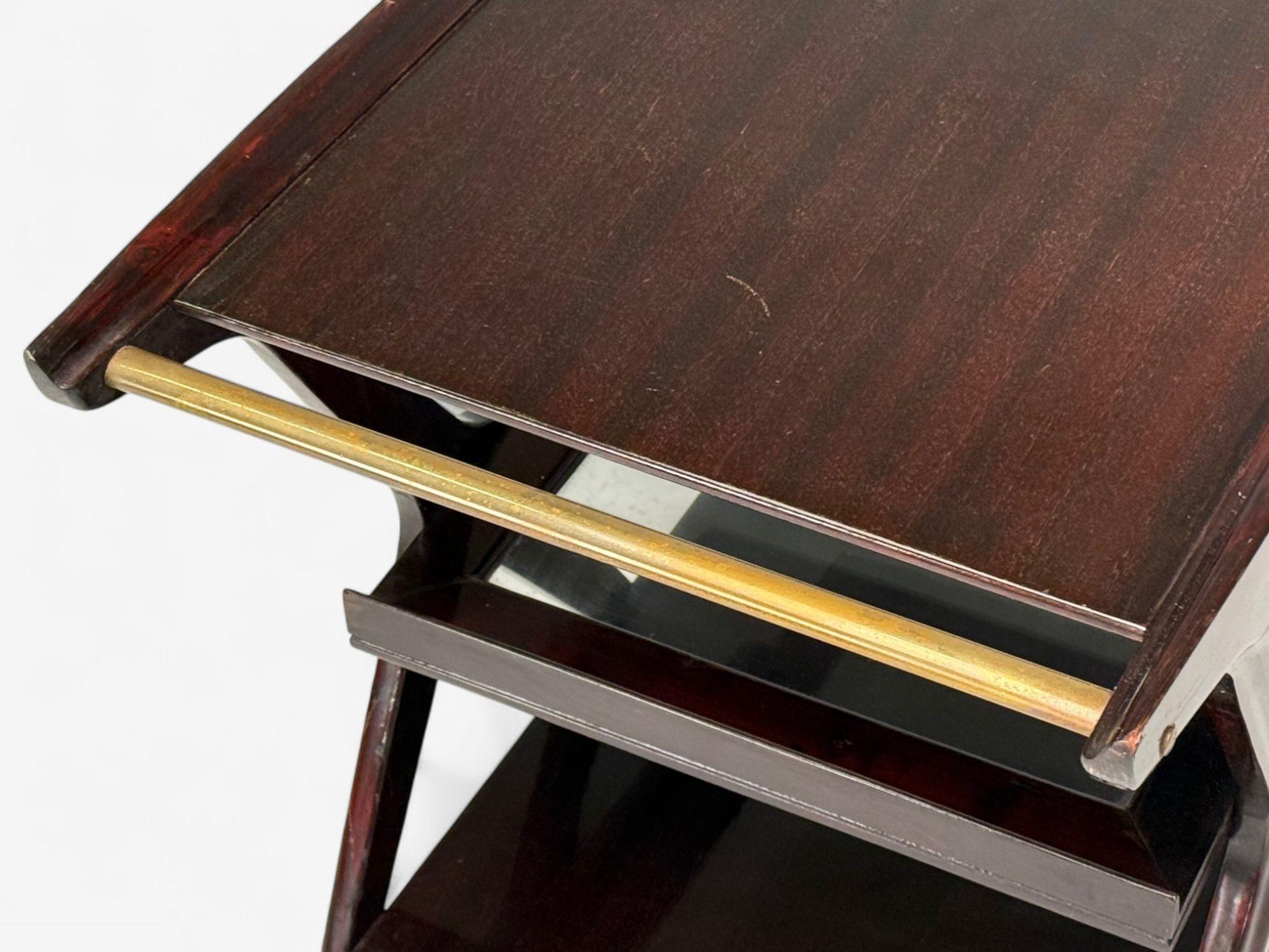 Ico Parisi Style, Italian Modern, Wood, Brass, Glass, Bar Cart, Italy, 1950s en vente 5