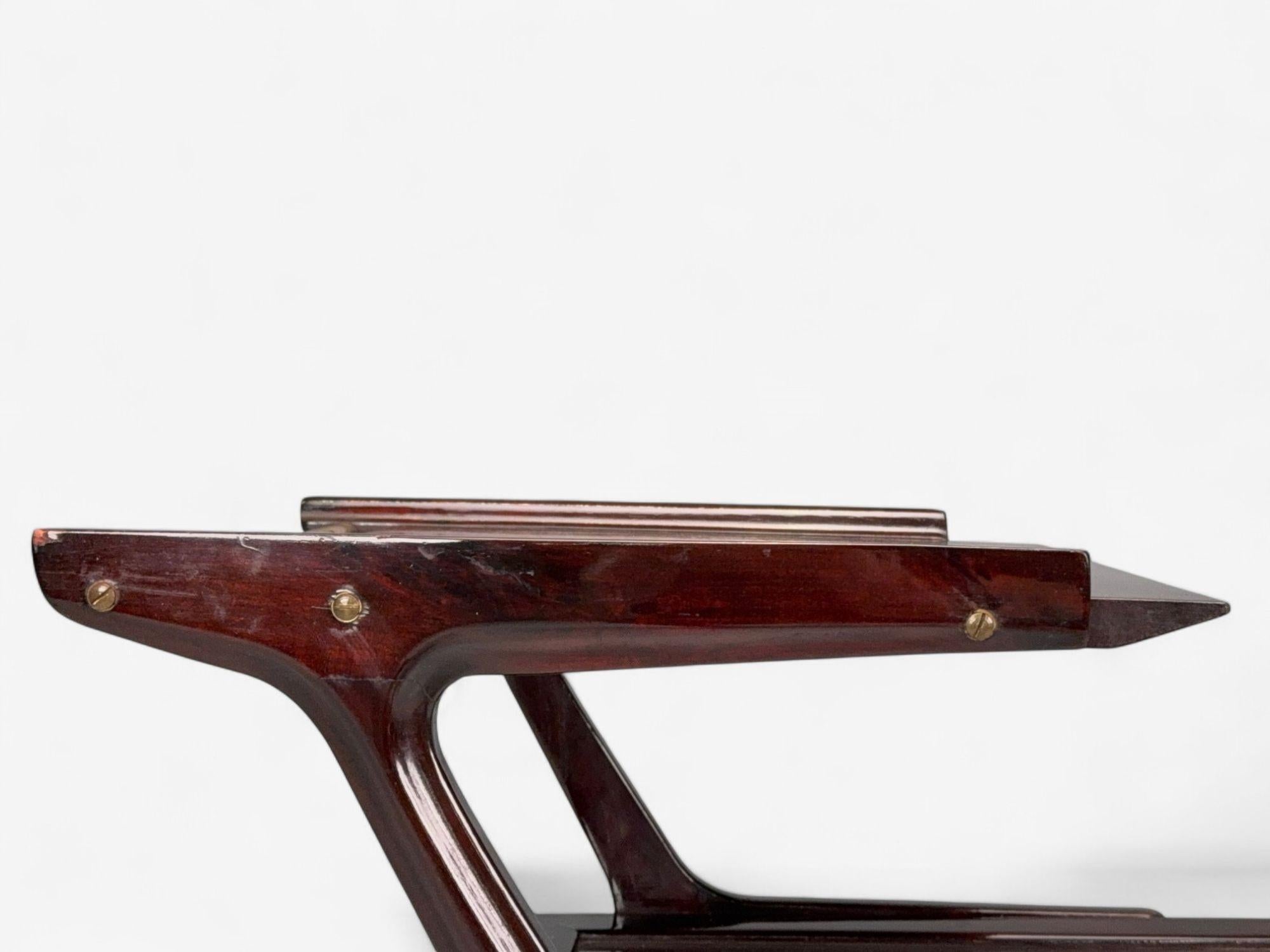 Ico Parisi Style, Italian Modern, Wood, Brass, Glass, Bar Cart, Italy, 1950s en vente 2