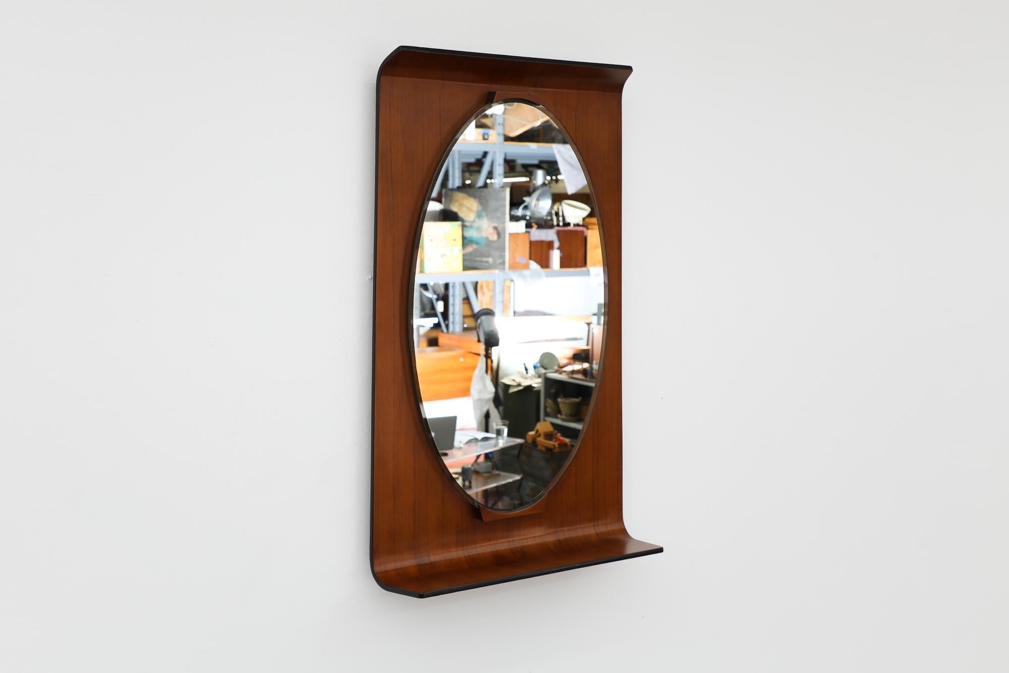 Ico Parisi Style Italian Wall Mount Mirror with Bent Teak Frame For Sale 6