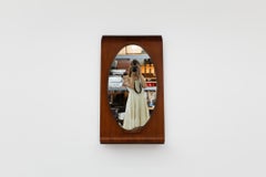 Ico Parisi Style Italian Wall Mounted Mirror w/ Bent Teak Frame & Oval Mirror