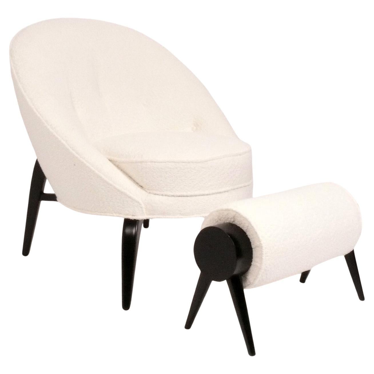 Ico Parisi Style Lounge Chair and Ottoman in New Boucle Mid Century Modern