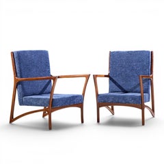 Ico Parisi Style Mid Century Italian Sculpted Mahogany Lounge Chairs - Pair