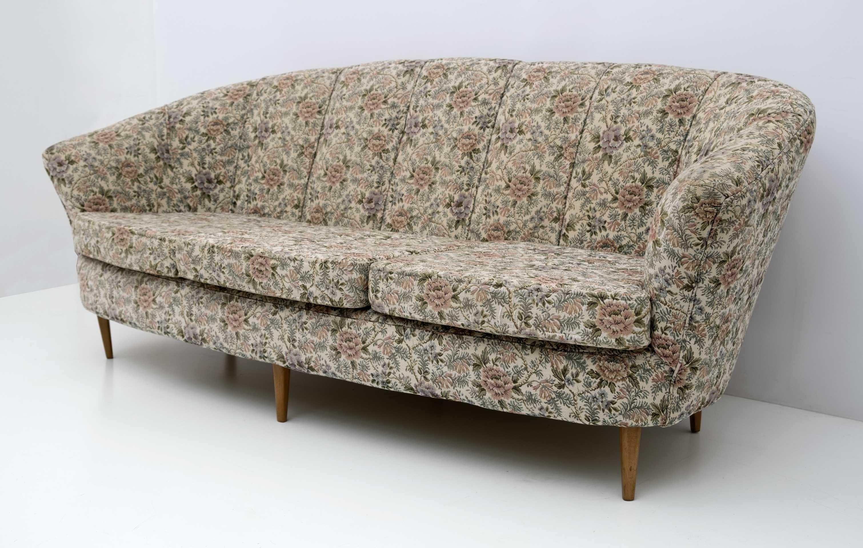 Fabric Ico Parisi Style Mid-Century Modern Italian Sofa, 1950s For Sale