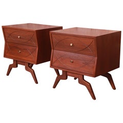 Ico Parisi Style Sculpted Walnut Spider Leg Nightstands, Newly Refinished