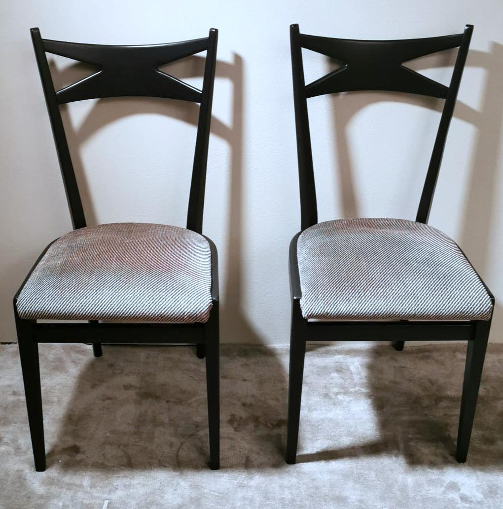 Ico Parisi Style Set 6 Chairs Ebonized Wood and Original Velvet Seat For Sale 5