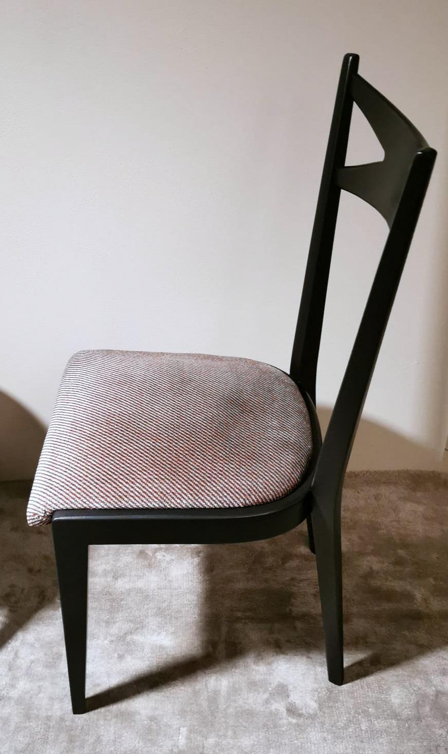 Ico Parisi Style Set 6 Chairs Ebonized Wood and Original Velvet Seat For Sale 6